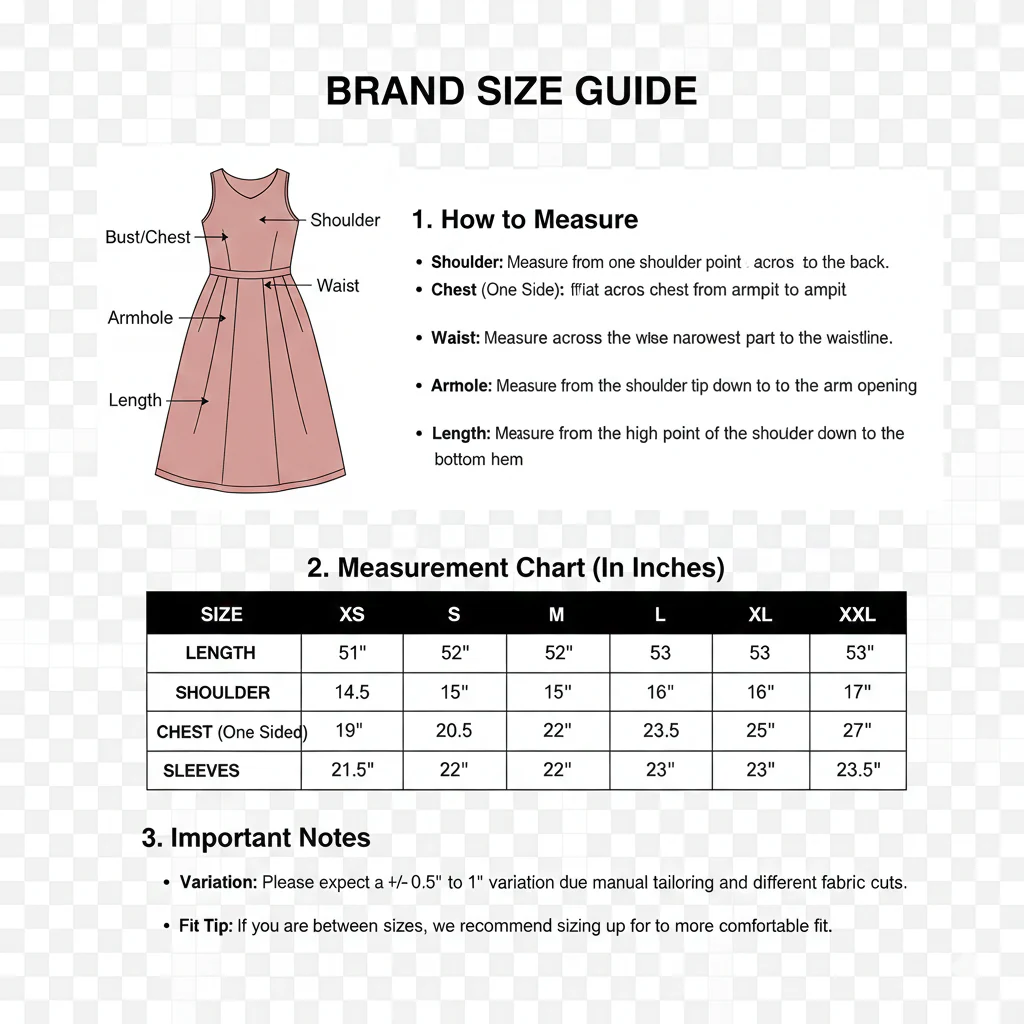 Size Chart for Luminous Layers Shrug Dress
