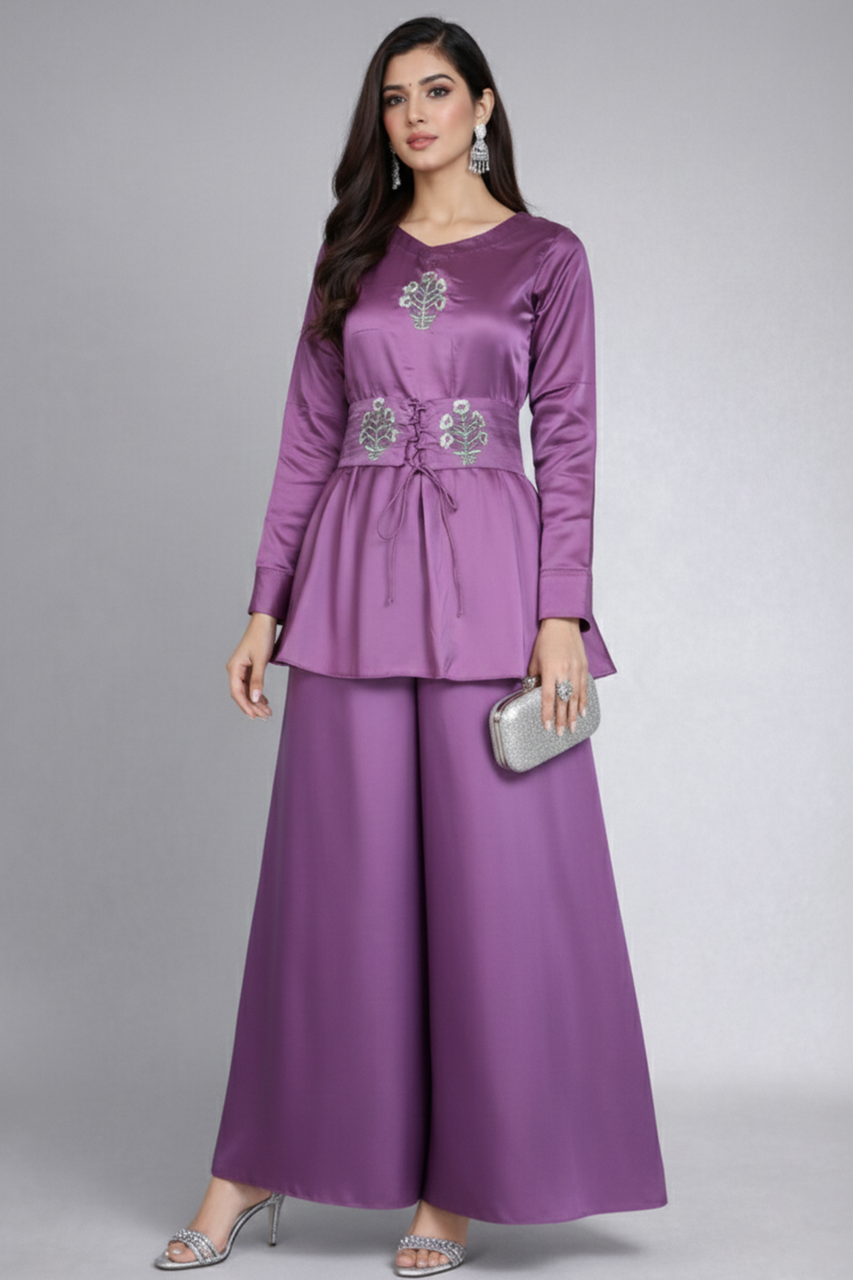 Lavender Floral Embroidered Co Ord Set