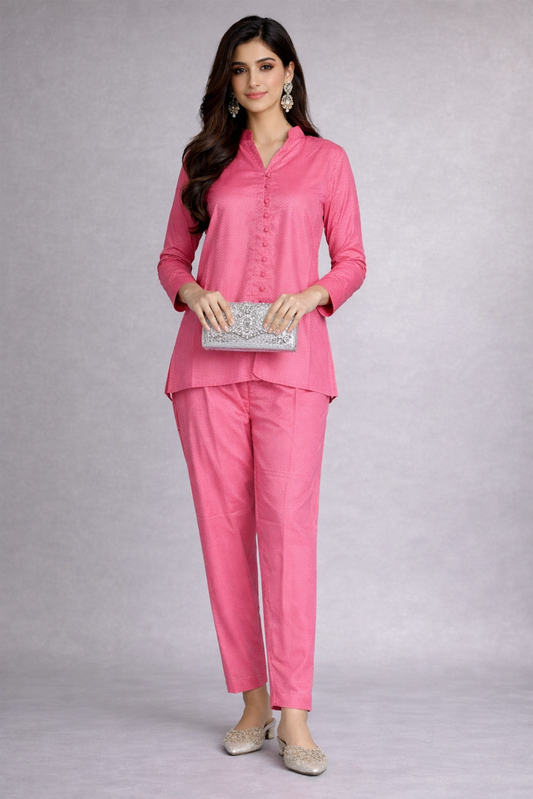 Fuchsia Lattice Tunic Co-ord Set