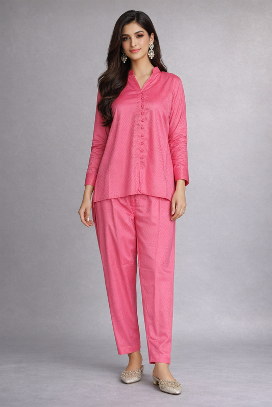 Fuchsia Lattice Tunic Co-ord Set