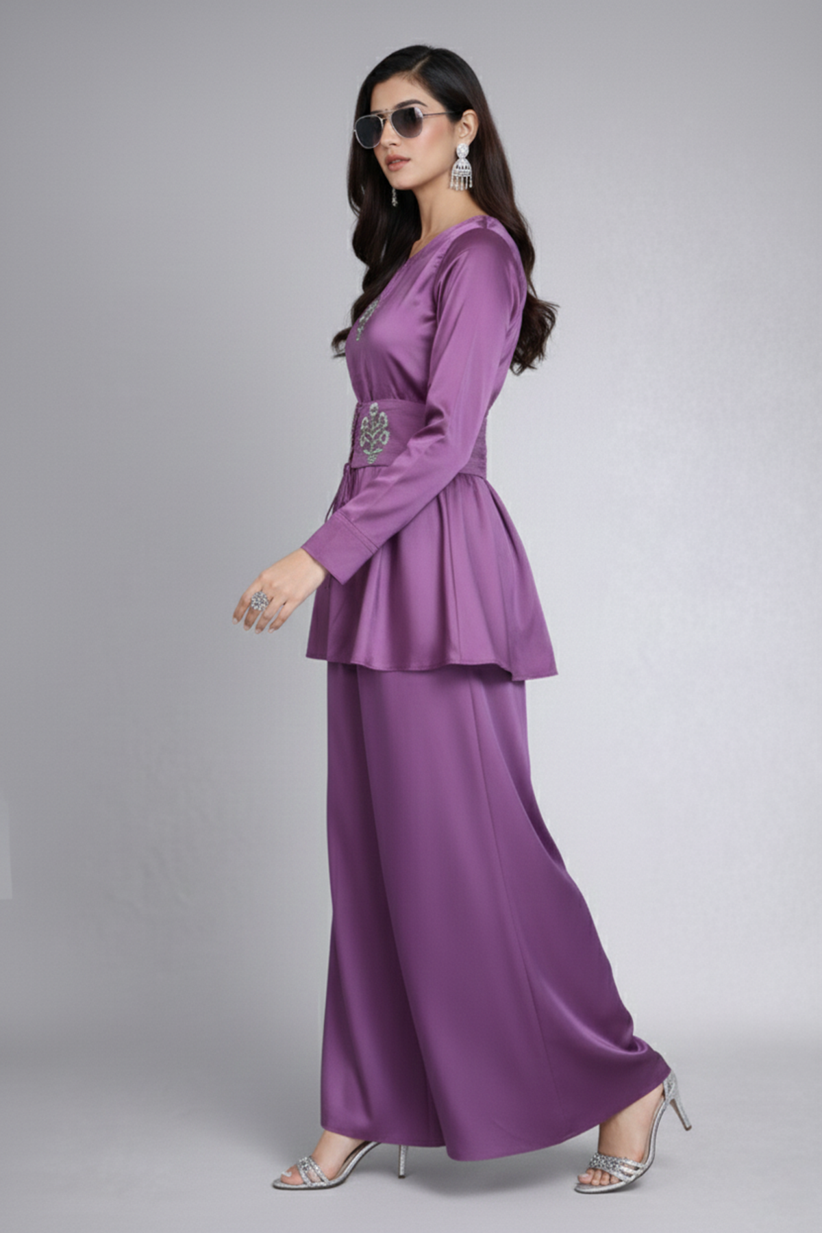 Lavender Floral Embroidered Co Ord Set