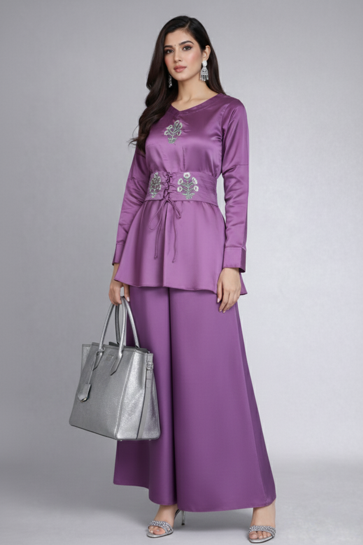 Lavender Floral Embroidered Co Ord Set