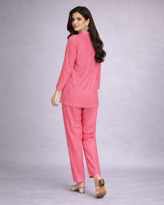 Fuchsia Lattice Tunic Co-ord Set