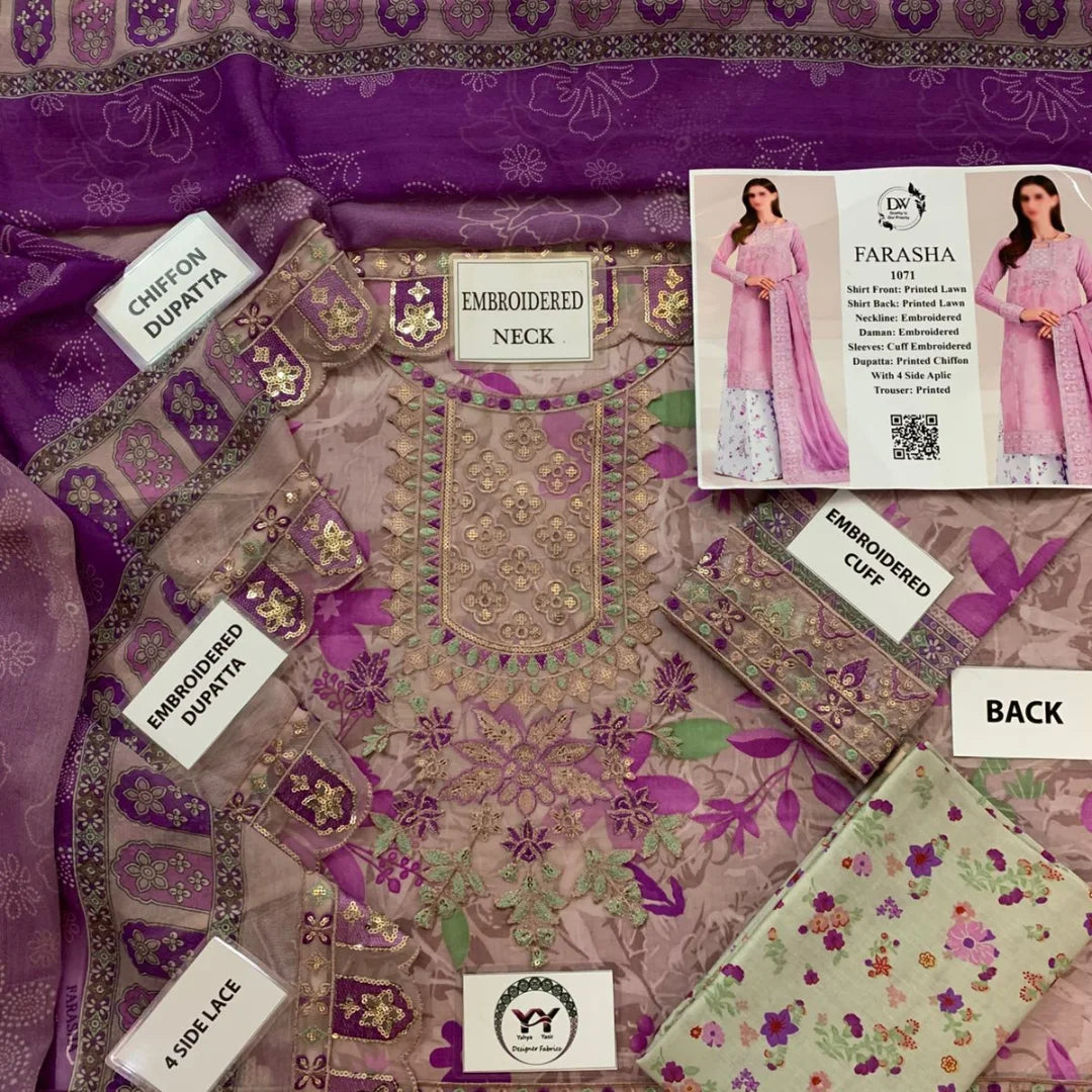 Embroidered with Chiffon Dupatta