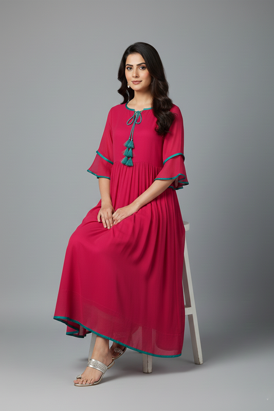 Deep Magenta Tassel Dress